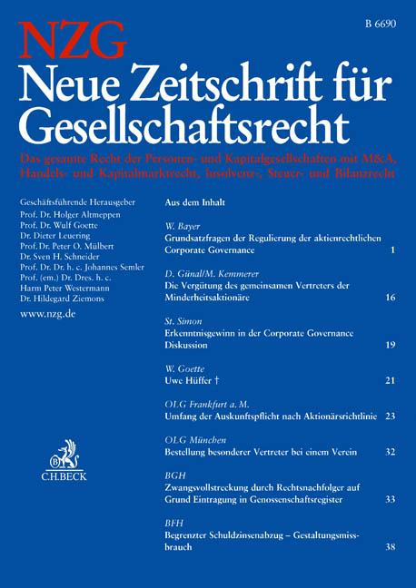 NZG Neue Zeitschrift für Gesellschaftsrecht NZG Neue Zeitschrift für Gesellschaftsrecht