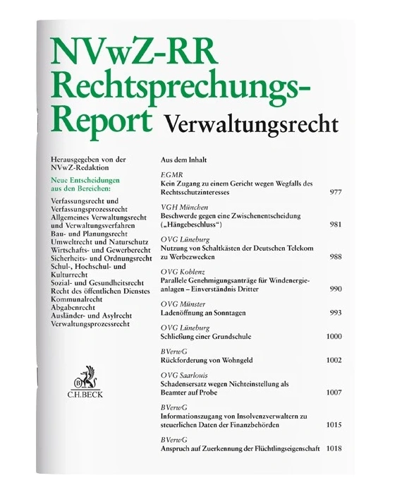 NVwZ-RR Neue Zeitschrift für Verwaltungsrecht Rechtsprechungs-Report