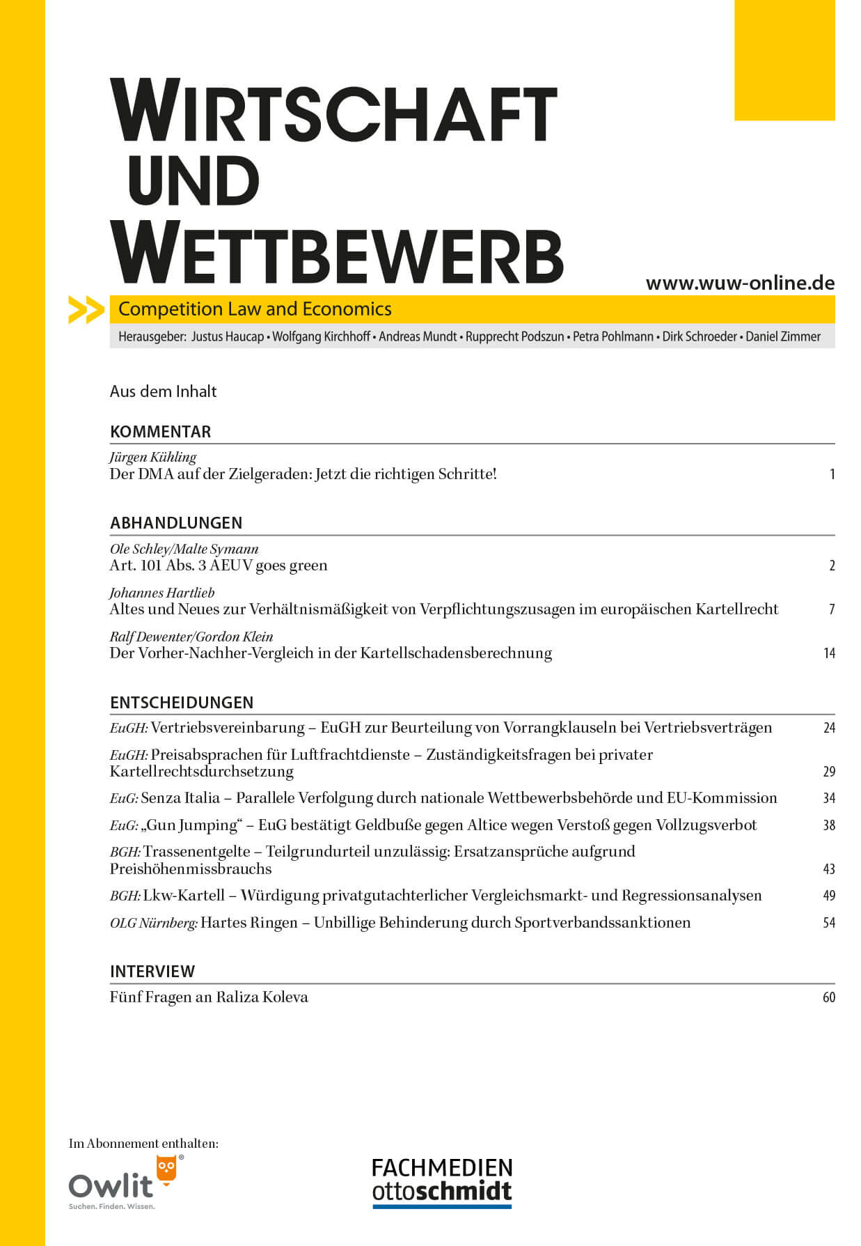 wirtschaft und wettbewerb WuW Studentenabo wirtschaft und wettbewerb WuW Studentenabo