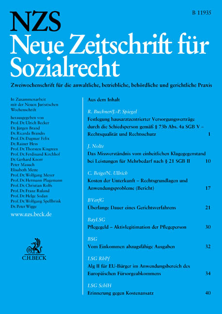 Neue Zeitschrift für Sozialrecht NZS Neue Zeitschrift für Sozialrecht NZS