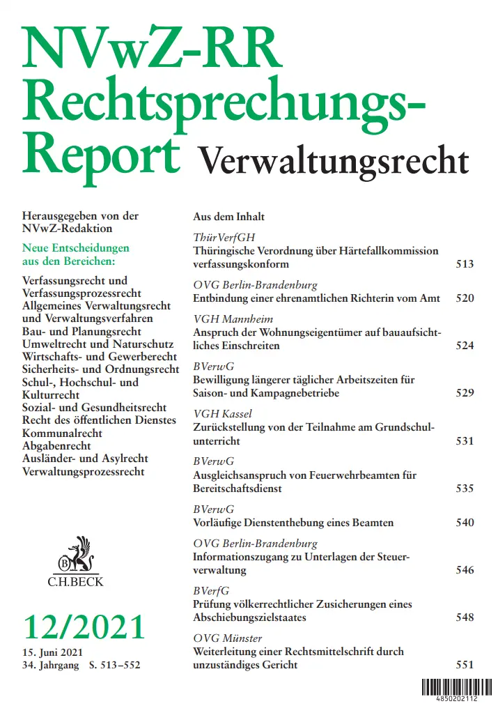 NVwZ-RR Neue Zeitschrift für Verwaltungsrecht Rechtsprechungs-Report