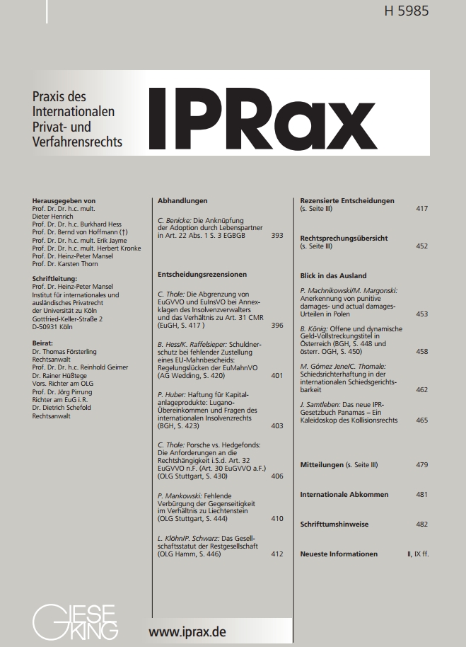IPRax Praxis des Internationalen Privat- und Verfahrensrechts